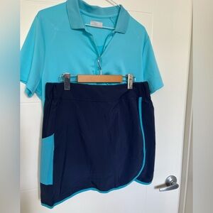 Columbia Blue and Navy golf Skirt set paired with Callaway Polo